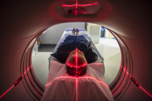 View of a patient in an MRI machine