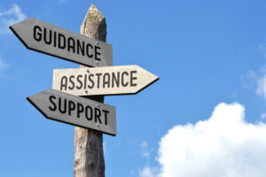 A signpost pointing to guidance, resistance and support